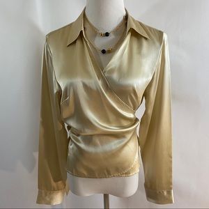 Ann Taylor Champagne Beige Silk Wrap Blouse